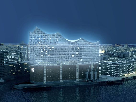 Det spektakulära Elbphilharmon-huset i Hamburger hafen.