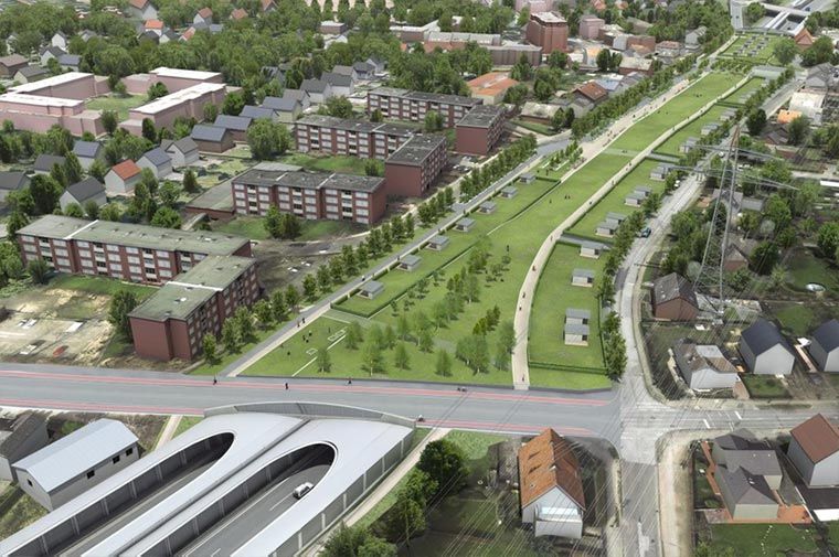 Överdäckningen skapar 2000 bostäder och stora grönområden som knyter ihop staden