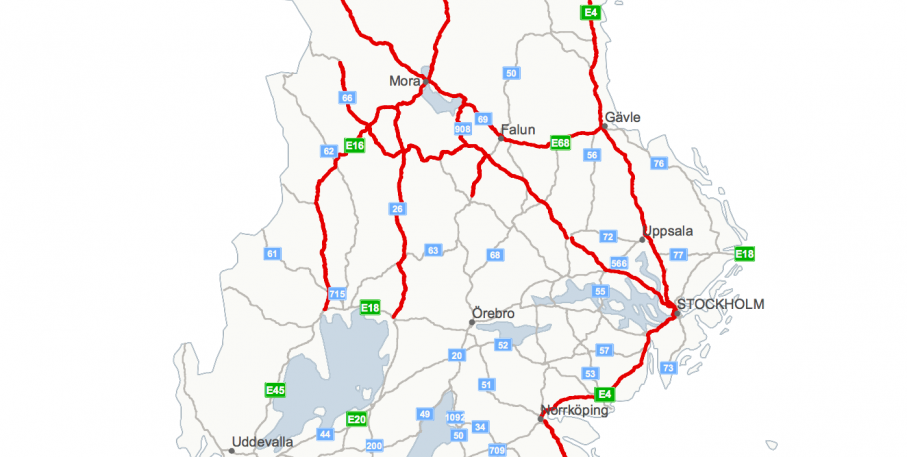 Karta på hela landet hittar du på Trafikverkets hemsida