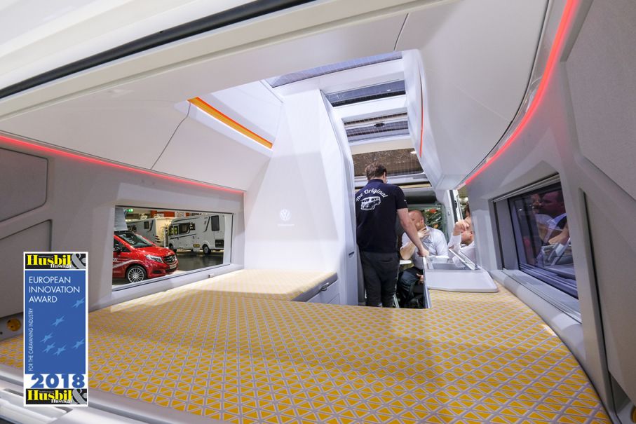 Interiördesign: Volkswagen California XXL.
Volkswagens studie av en större California baserad på Volkswagen Crafter. Bilen fanns dock inte utställd på mässan som pågår samtidigt, lite snopet.