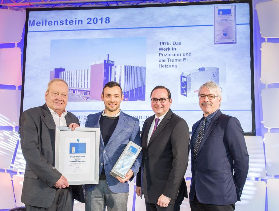 Från vänster till höger: CTJ-medlemmen Hans-Jürgen Hess, Trumas direktör Alexander Wottrich, Essens borgmästare Thomas Kufen och CTJ-ordförande Raymond Eckl vid prisutdelningen.